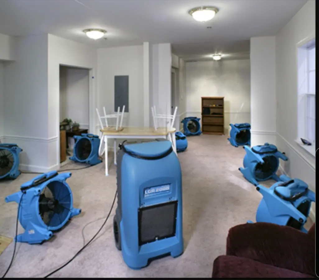 Air movers and dehumidifier setup for Water Extraction & Removal in New Canaan