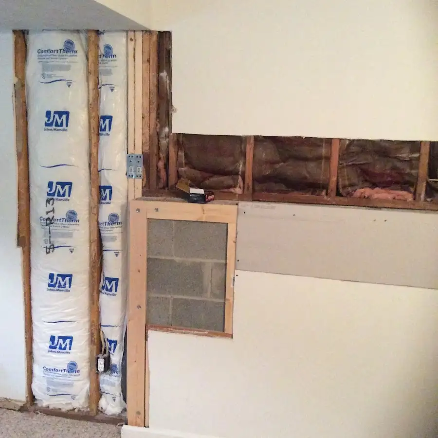 Wall insulation replacement during Basement Flood Cleanup in New Canaan